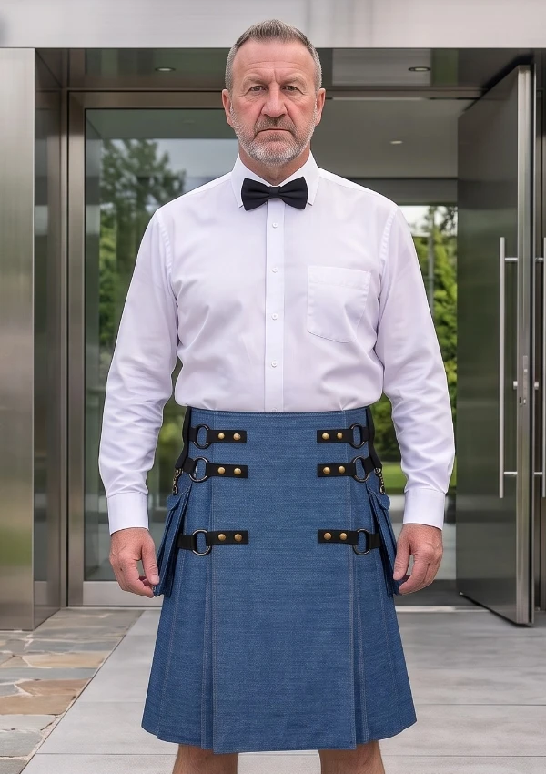 Men's Casual Blue Denim Kilt Men's Casual Blue Denim Kilt