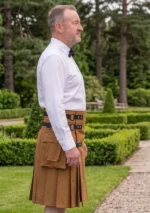 Men's Casual Dark Brown Utility Kilt Side