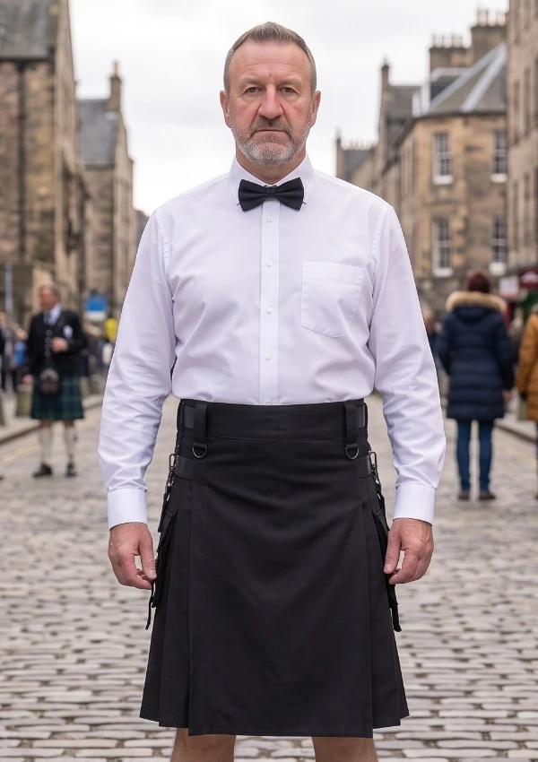Men's Classic Black Cotton Utility Kilt
