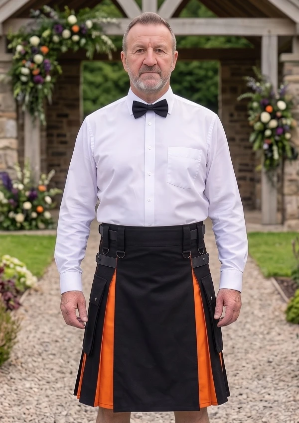 Men's Classic Black & Orange Hybrid Kilt