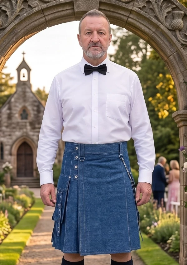 Men's Dark Blue Denim Kilt