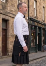 Men's Durable Black Casual Utility Kilt Side