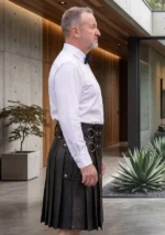 Men's Gothic Style Black Leather Kilt Side