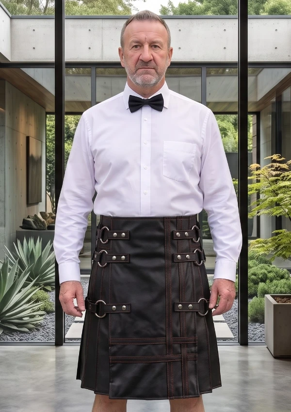 Men's Gothic Style Black Leather Kilt Men's Gothic Style Black Leather Kilt