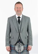 Men's Grey Argyle Jacket with Vest Front View