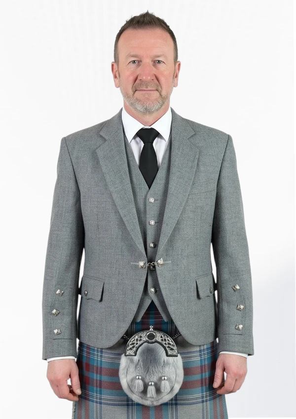 Men's Grey Argyle Jacket with Vest Front View