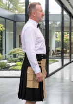 Men's Khaki & Black Hybrid Kilt Side