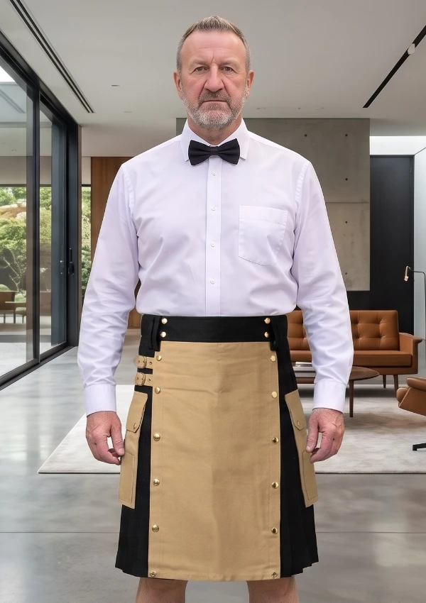 Men's Khaki & Black Hybrid Kilt