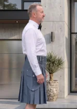 Men's Light Blue Cargo Utility Kilt Side