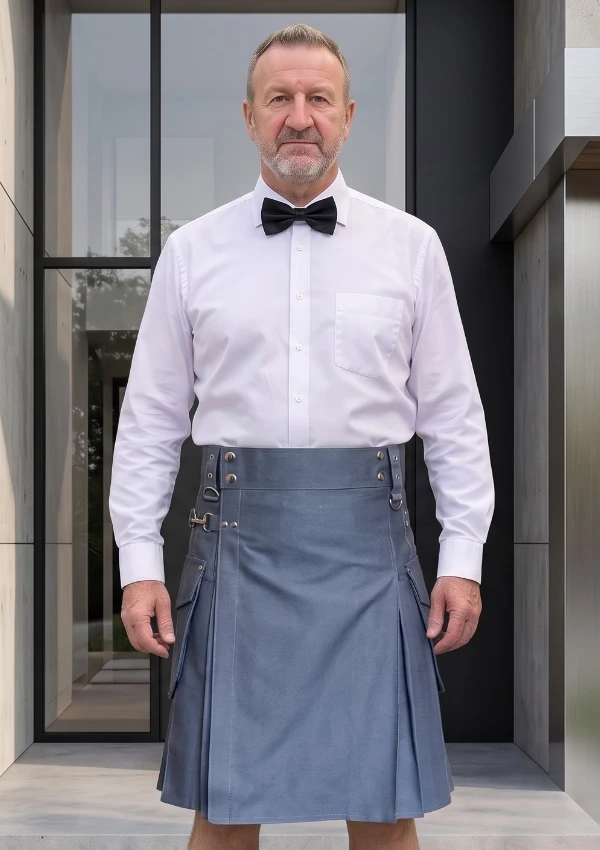 Men's Light Blue Cargo Utility Kilt