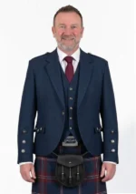 Men's Navy Blue Tweed Argyle Jacket with Vest Front View