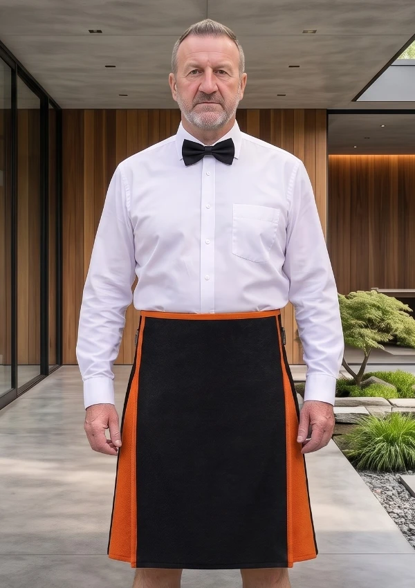 Men's Orange & Black Cotton Hybrid Kilt