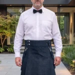 Men's Plain Black Denim Kilt