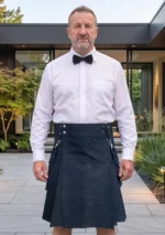 Men's Plain Black Denim Kilt