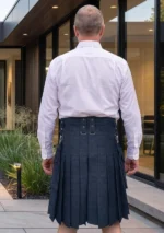 Men's Plain Black Denim Kilt Back