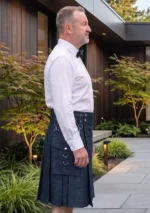 Men's Plain Black Denim Kilt Side