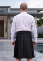 Men's Plain Black Hybrid Kilt Back