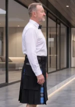 Men's Plain Black Hybrid Kilt Side