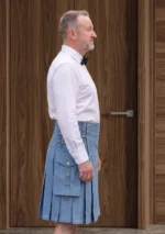 Men's Plain Blue Denim Kilt Side