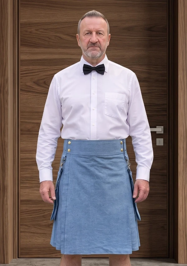 Men's Plain Blue Denim Kilt