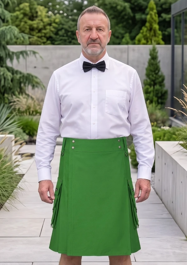 Men's Plain Green Utility Kilt