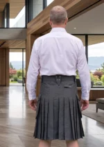 Men's Plain Grey Utility Kilt Back