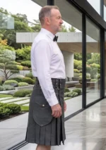 Men's Plain Grey Utility Kilt Side