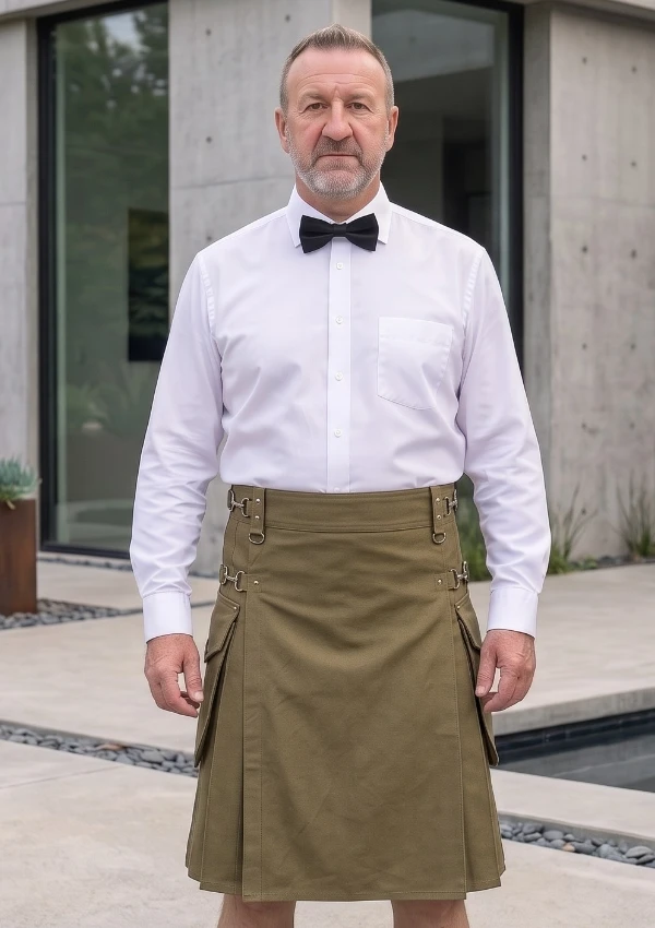 Men's Plain Olive Utility Kilt
