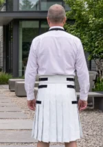 Men's Plain White Leather Kilt Back