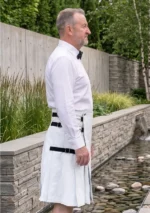 Men's Plain White Leather Kilt Side