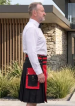 Men's Premium Black and Red Fashion Kilt Side