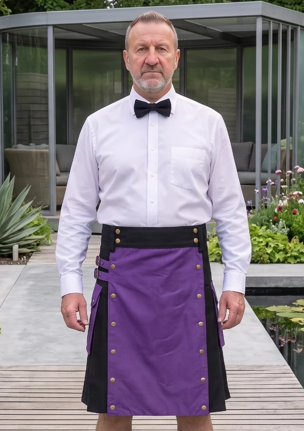 Men's Purple & Black Cotton Utility Kilt