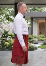 Men's Red Cotton & Irish Tartan Hybrid Kilt Side