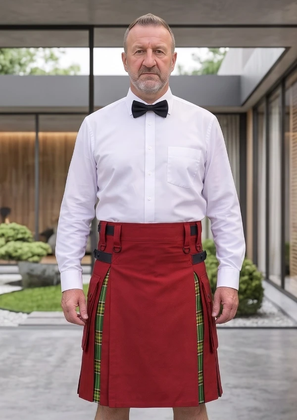 Men's Red Cotton & Irish Tartan Hybrid Kilt