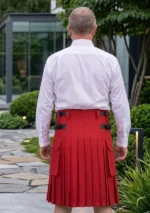 Men's Red Cotton & Wallace Tartan Hybrid Kilt Back