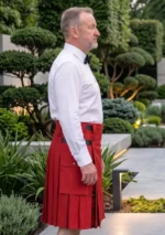 Men's Red Cotton & Wallace Tartan Hybrid Kilt Side