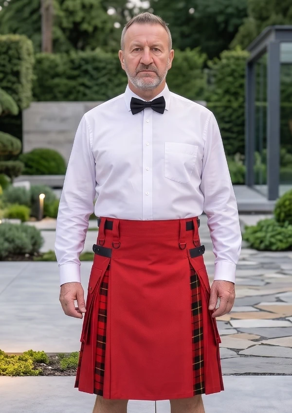 Men's Red Cotton & Wallace Tartan Hybrid Kilt