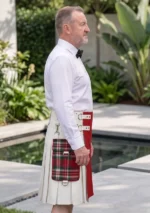 Men's Red & White Hybrid Kilt Side
