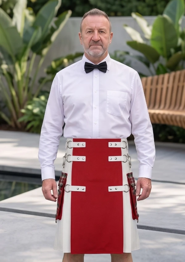 Men's Red & White Hybrid Kilt