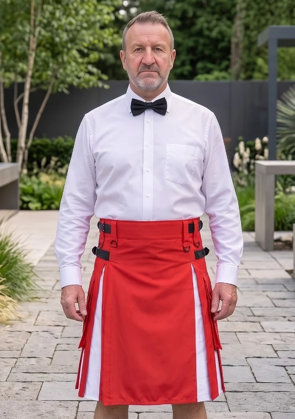 Men's Red & White Modern Hybrid Kilt