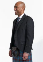 Men's Scottish Black Argyle Jacket with Vest Left Side View