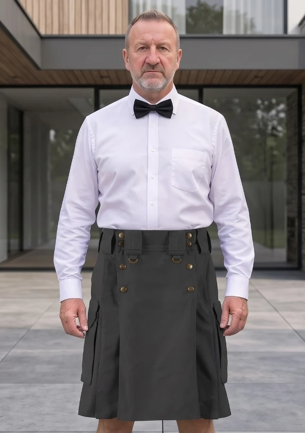 Men's Scottish Black Cargo Kilt