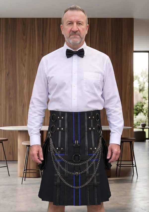 Men's Scottish Black Fashion Utility Kilt