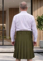 Men's Scottish Modern Olive Green Hybrid Kilt Back