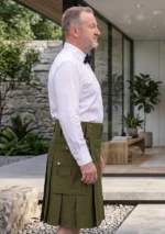Men's Scottish Modern Olive Green Hybrid Kilt Side