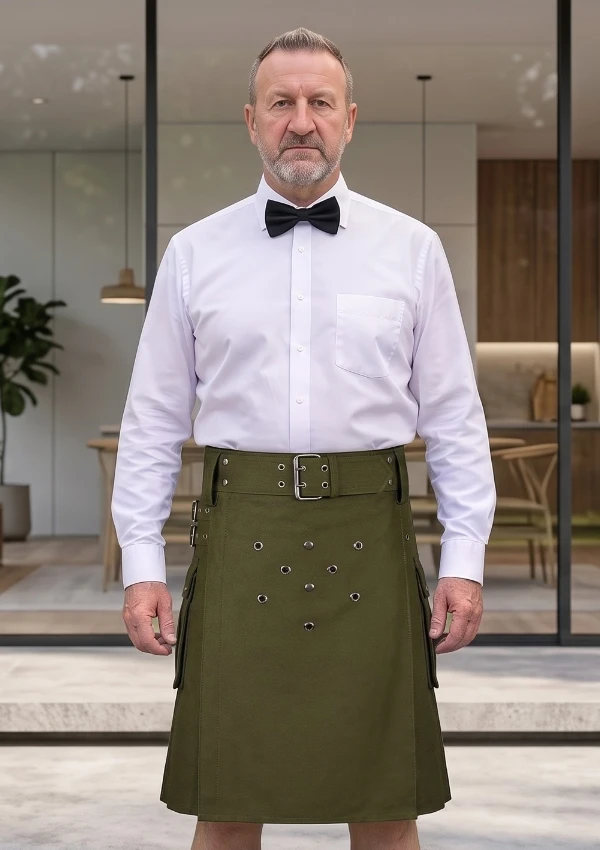 Men's Scottish Modern Olive Green Hybrid Kilt