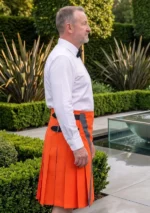 Men's Scottish Orange Firefighter Utility Kilt Side