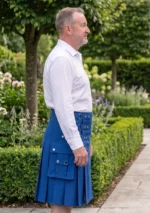 Men's Scottish Plain Blue Utility Kilt Side