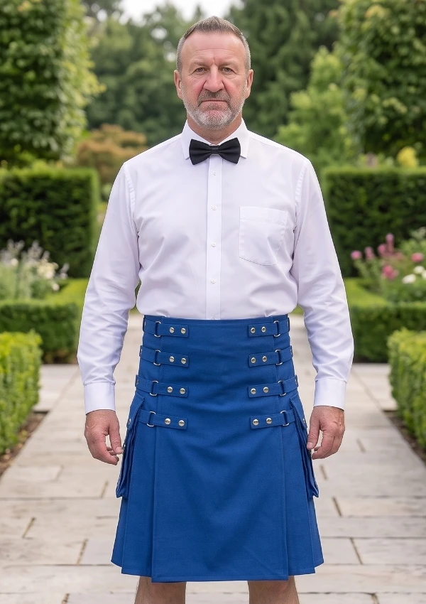Men's Scottish Plain Blue Utility Kilt