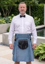 Men's Scottish Simple Blue Denim Kilt
